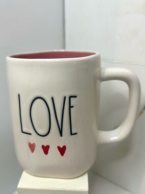 Rae Dunn LOVE Mug Pink Interior Red Hearts Valentine’s Day  Coffee/Tea Mug